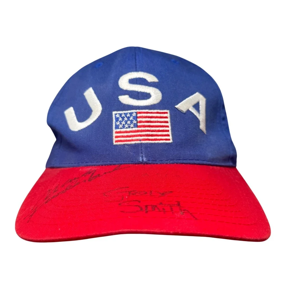 ANNCO USA Snapback Hat Mens OSFA Blue Red Vintage Signed Stan Smith Flag Cap